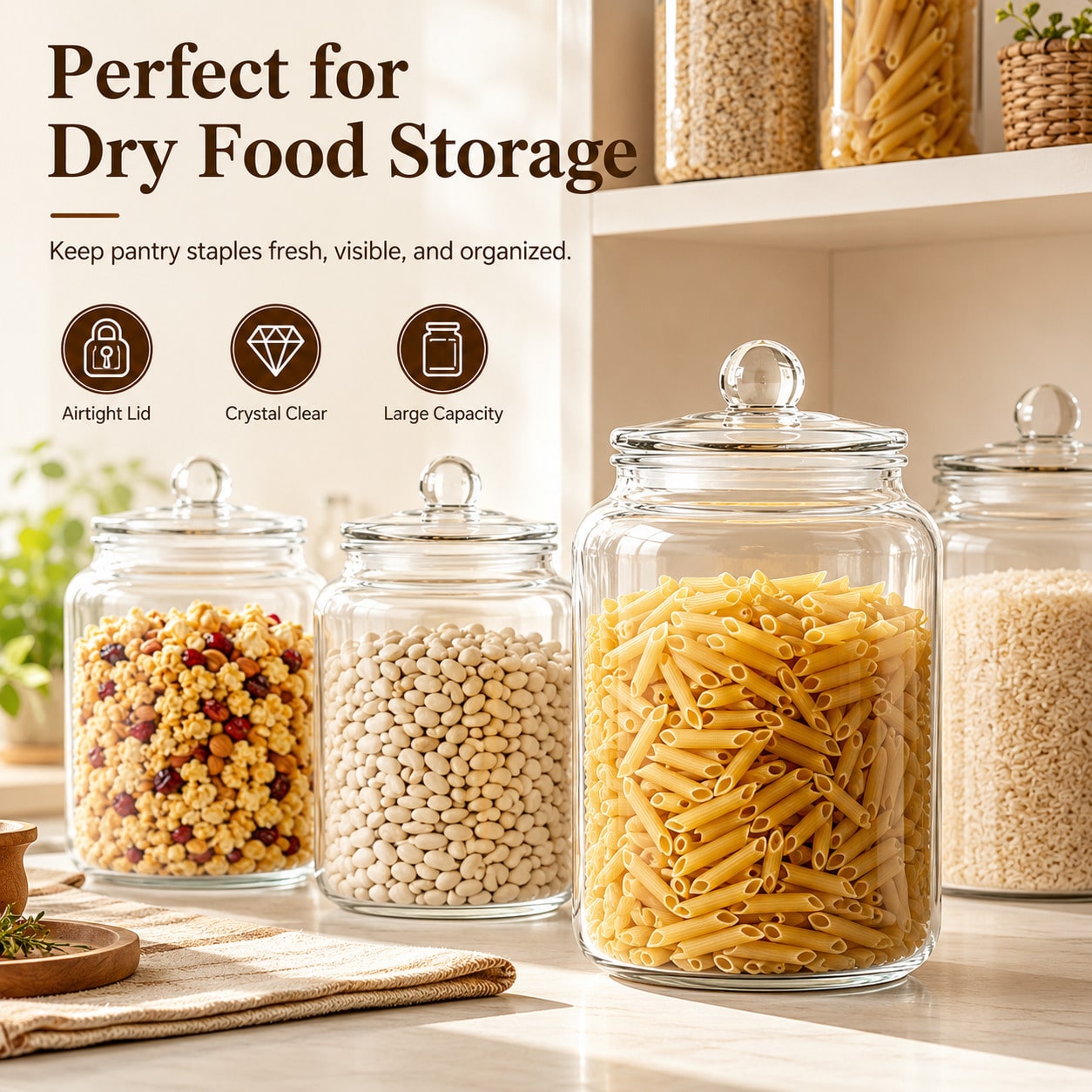 Xl Food Storage Containers With Lids - Büyük Şeffaf Cam Saklama Kavanozları, Kapaklı,