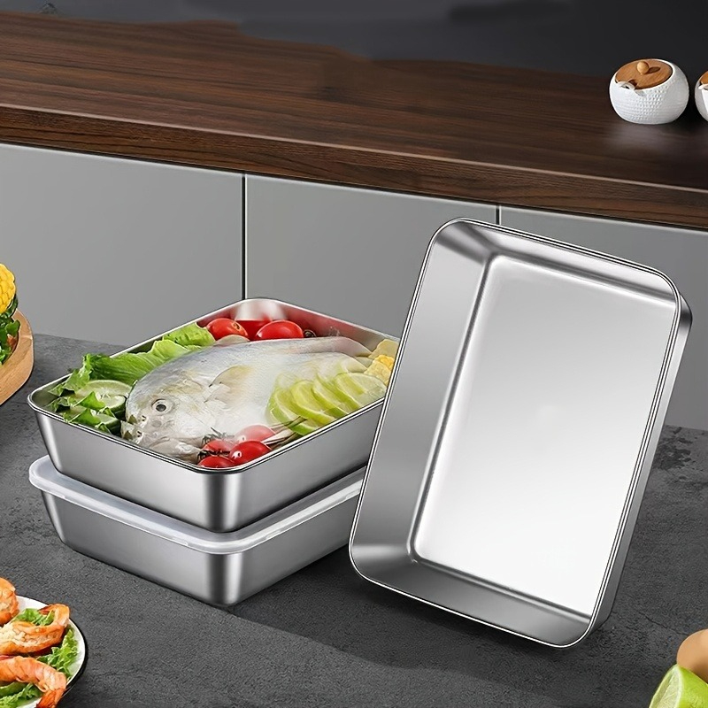 Food Storage Square Containers - 3/6 Adet Paslanmaz Çelik Dikdörtgen Gıda