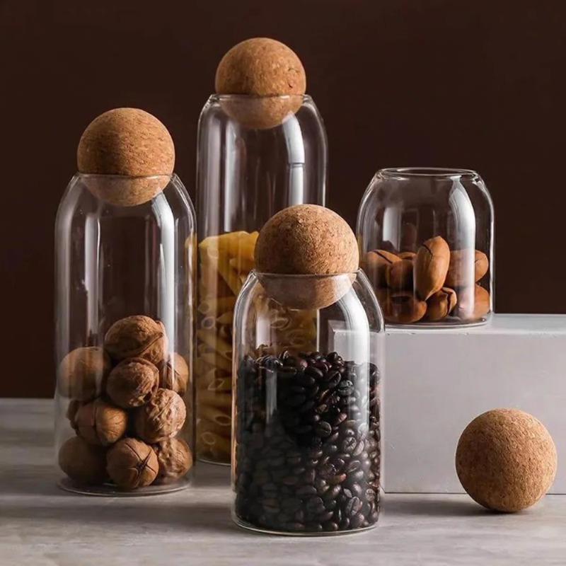 Food Storage Jar Set - Cam saklama kavanozları top mantar tıpa