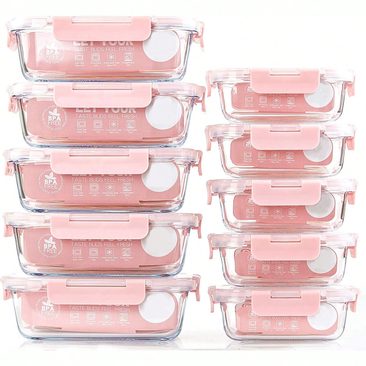 Food Storage Square Containers - 10'lu Paket Cam Yemek Hazırlık Kapları,