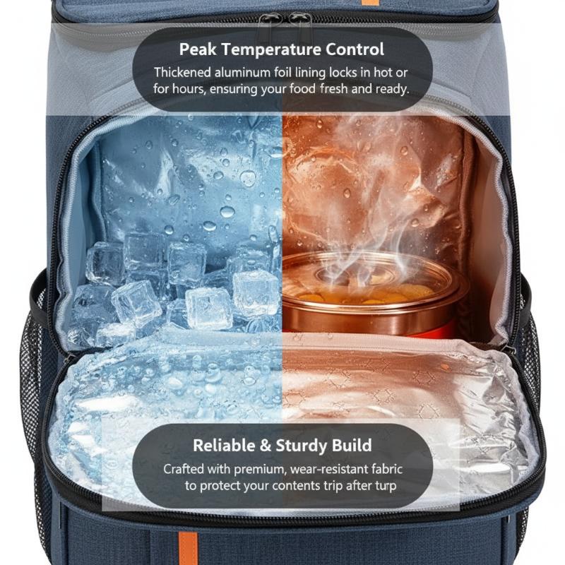 Food Storage Hiking - Yalıtımlı Soğutucu Sırt Çantası, Geniş Hacimli,