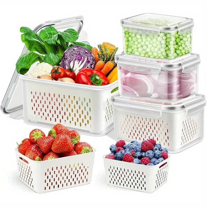 Food Storage Jar Set - Buzdolabı Yiyecek Saklama Kabı Seti, Süzgeçli