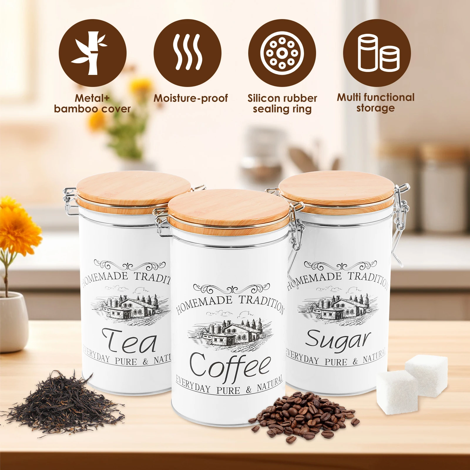 3 adet/takım çay kahve şeker k - Food Storage Jar Set incelemesi ve fiyatı